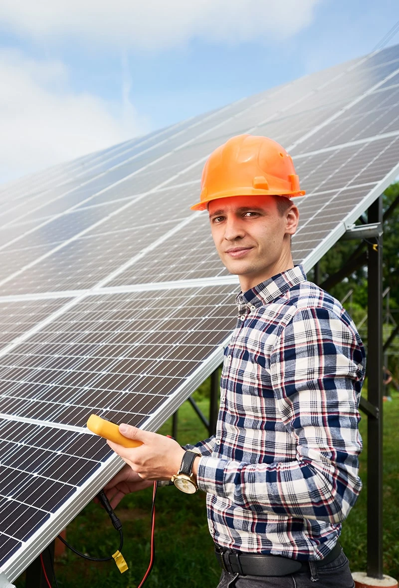 Solar technician with panel